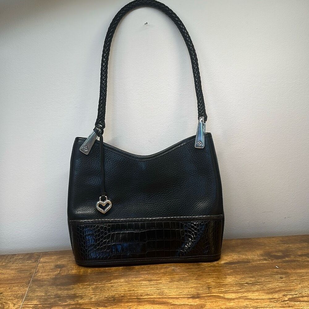 BRIGHTON Gina Hobo Satchel Handbag Black Pebbled Leather Purse Pocketbook‎